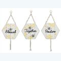 Youngs Wood Honeycomb Shaped Bee Hanging Wall Signs, Assorted Color - 3 Piece 11359